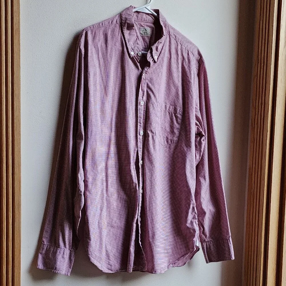 J.Crew Red/White Micro-Checked Casual Button Down Shirt Size Large